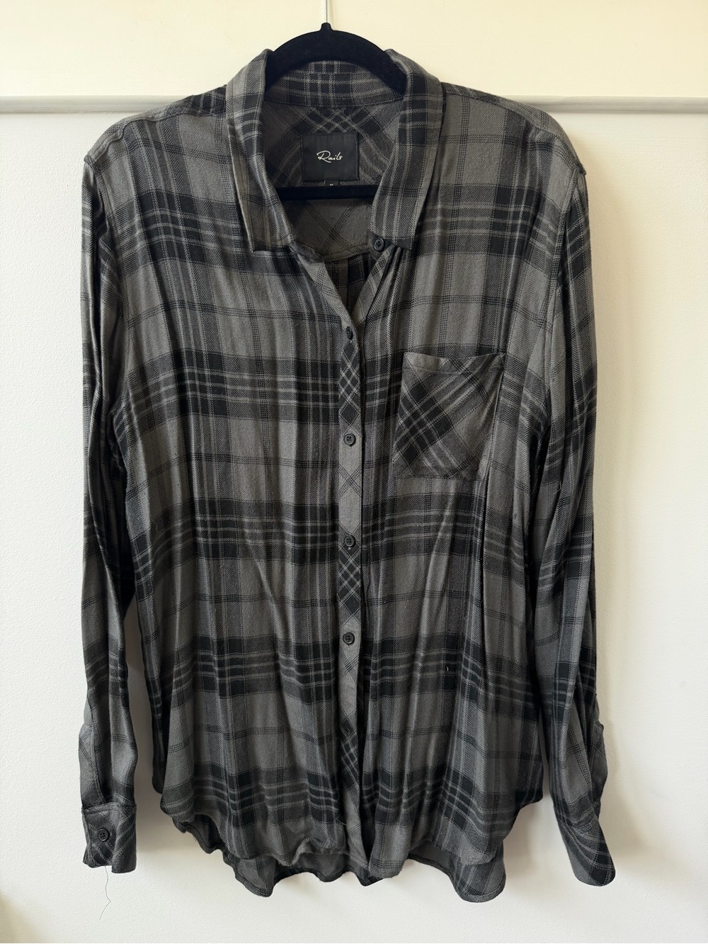 Rails Gray and Black Plaid Button-Up Shirt, XL